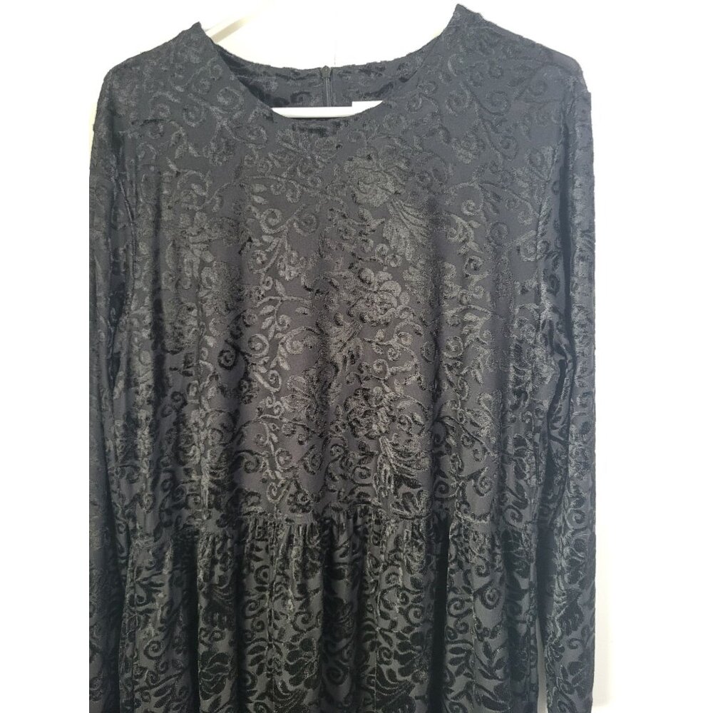 VTG Worthington SZ 16 Womens Maxi Long Sleeve Black Velvet Burnout Whimsigoth - Picture 4 of 8